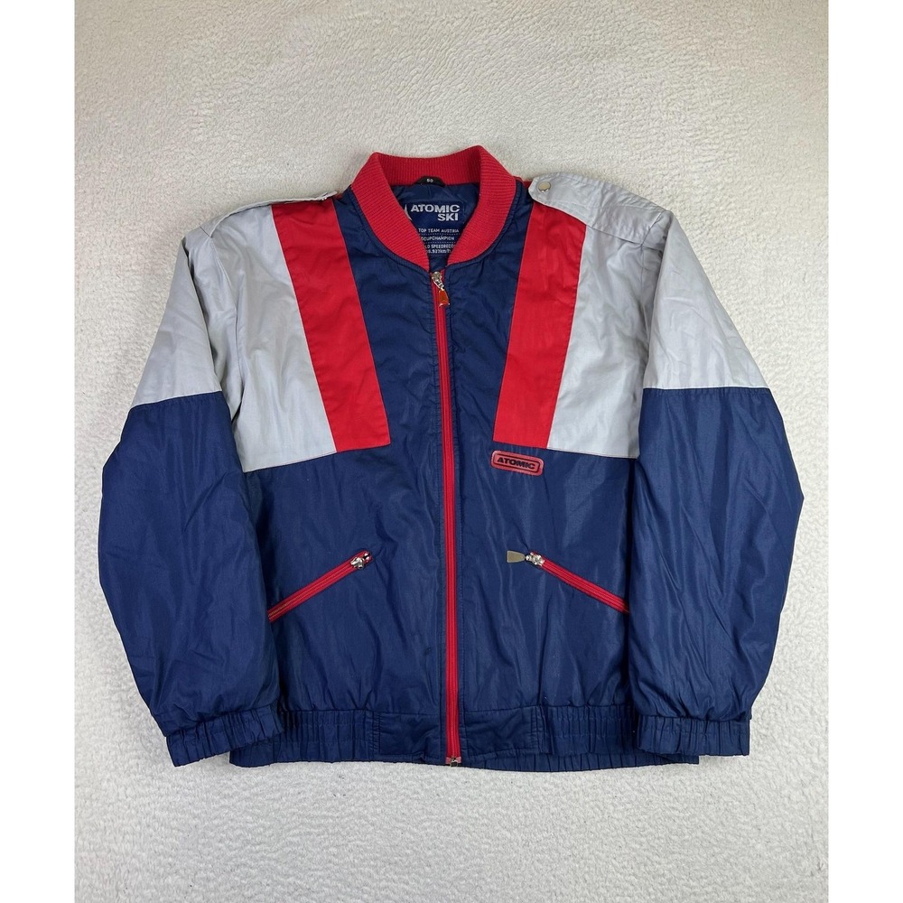 Vintage Atomic Ski Jacket Mens XL Blue Red Colorblock Full Zip Bomber 80s